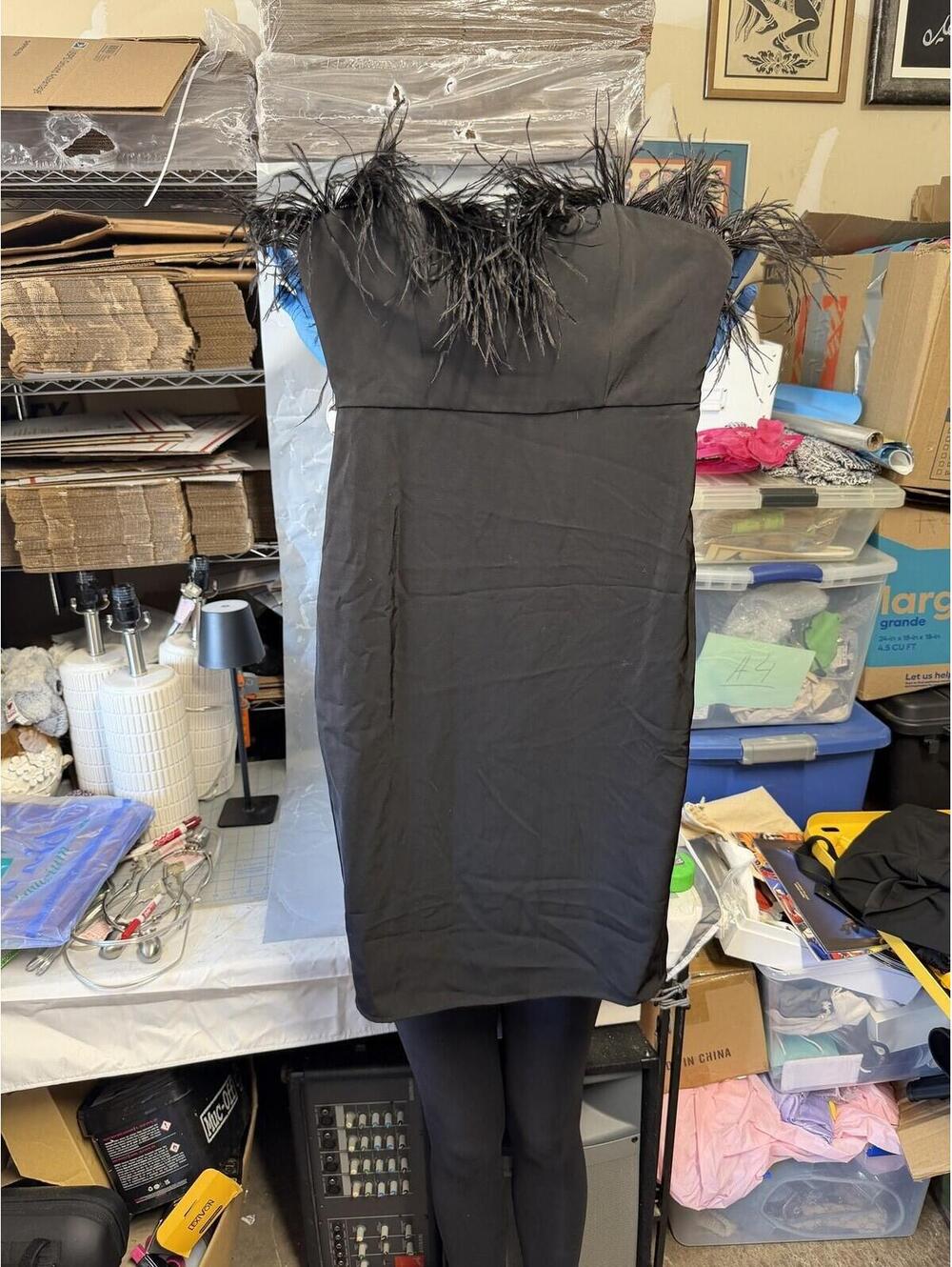 LPA Black Feather Trim Strapless Bodycon Dress Size S